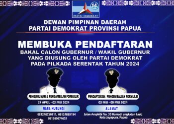 Besok, Demokrat Buka Pendaftaran Bakal Calon Gubernur Papua