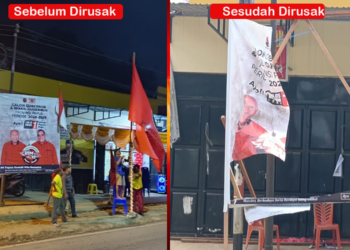 Baliho BTM-YB di Posko Relawan Garuda Nusantara Dirusak OTK