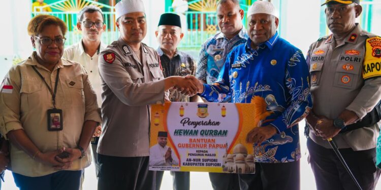 Kunker Gubernur Papua di Supiori : Sumbang Hewan Kurban di Masjid An-Nur Supiori, Berpesan Jaga Toleransi